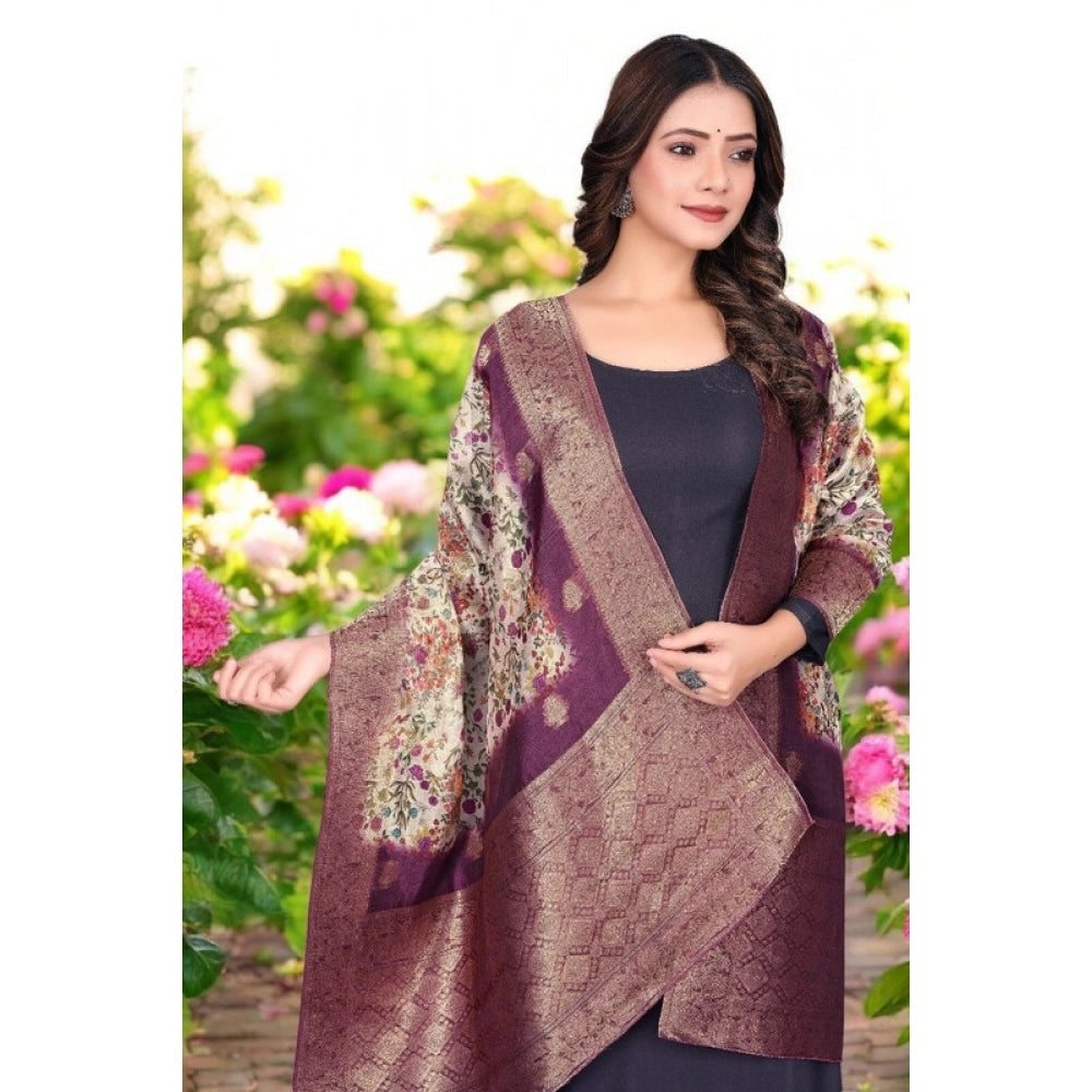 Women's chanderi silk  Printed Dupatta (Magenta, Length: 2 Mtr)