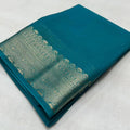 Women's Crepe Chit Pallu Solid Saree With Unstitched Blouse 5.5Mtr (Sky Blue)