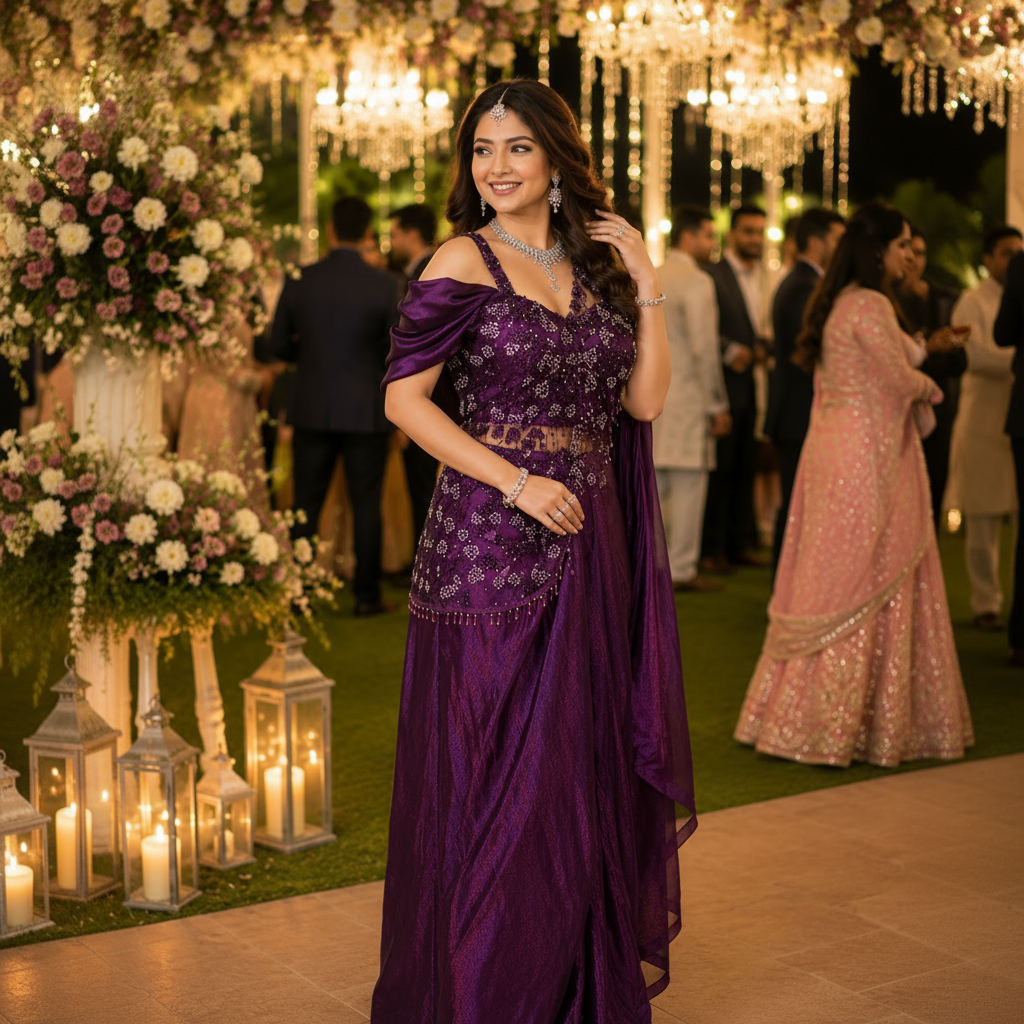 Gayatri Royal Purple Fendy Satin Silk Heavy Work Ready-to-Wear Saree