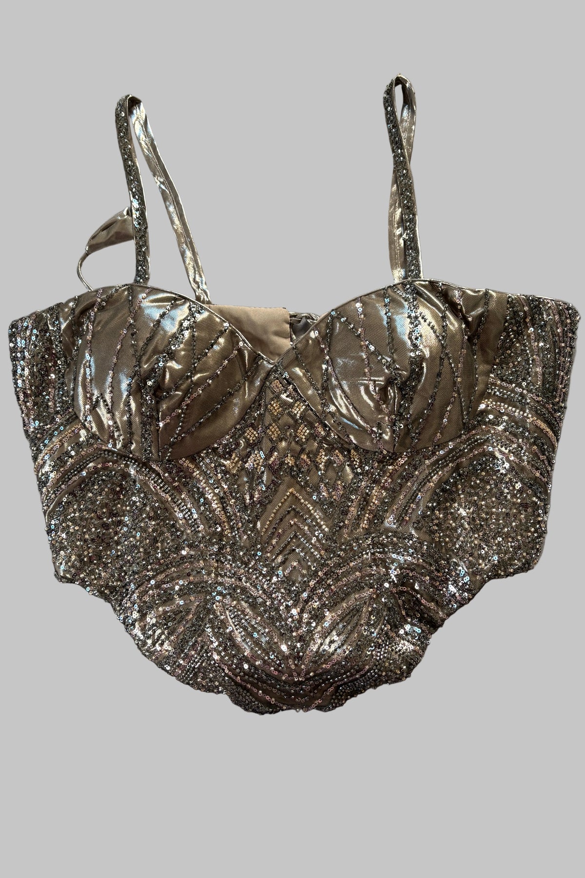 Bronze Grey Imported Fabric Ready-to-Wear Saree with Embellished Blouse