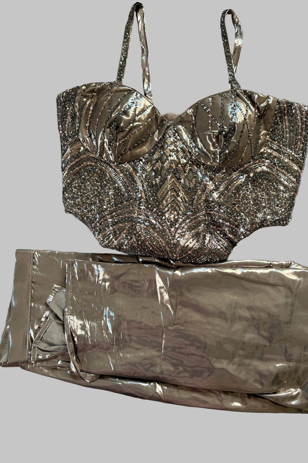 Bronze Grey Imported Fabric Ready-to-Wear Saree with Embellished Blouse