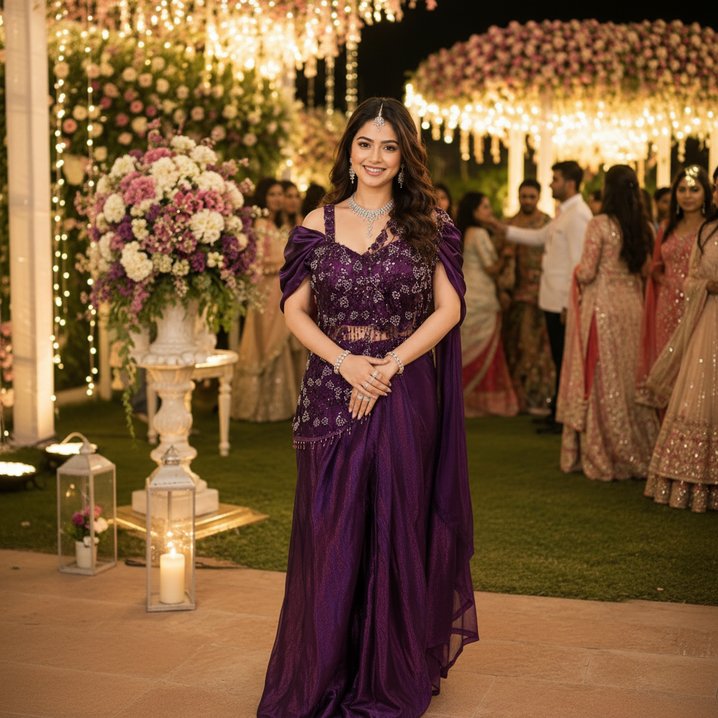Gayatri Royal Purple Fendy Satin Silk Heavy Work Ready-to-Wear Saree