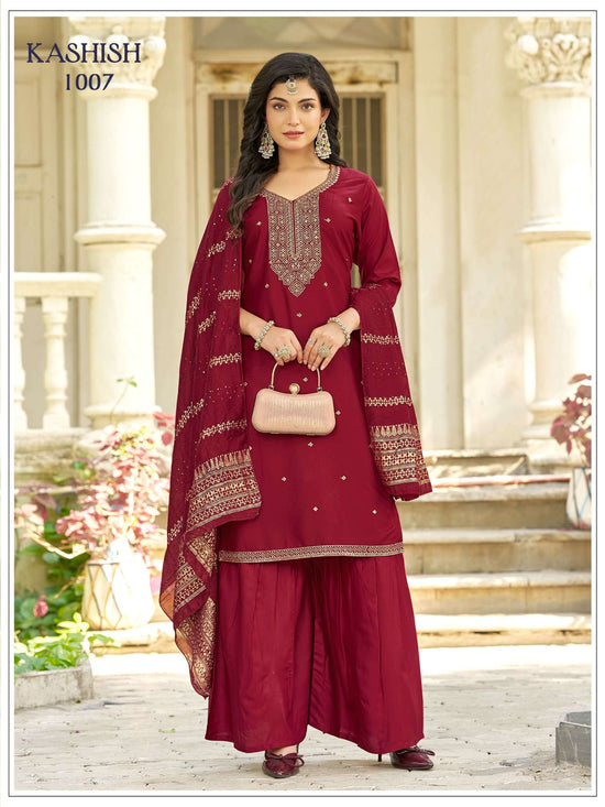 Rayon Sequins Embroidered Sharara Suit Set with Viscose Dupatta