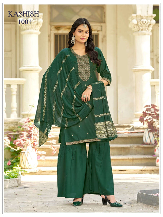Rayon Sequins Embroidered Sharara Suit Set with Viscose Dupatta