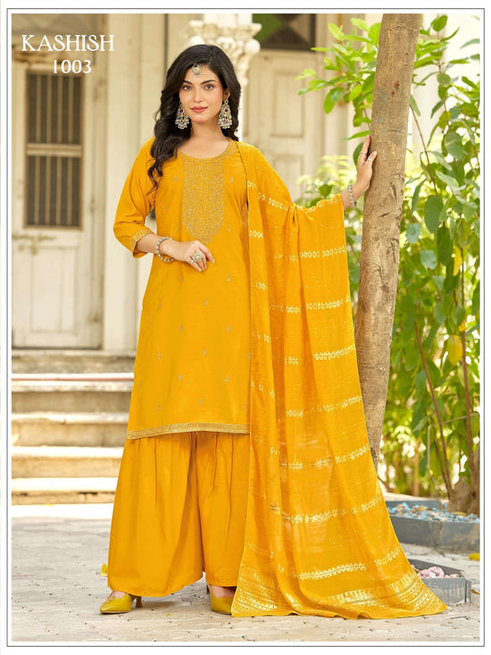 Rayon Sequins Embroidered Sharara Suit Set with Viscose Dupatta