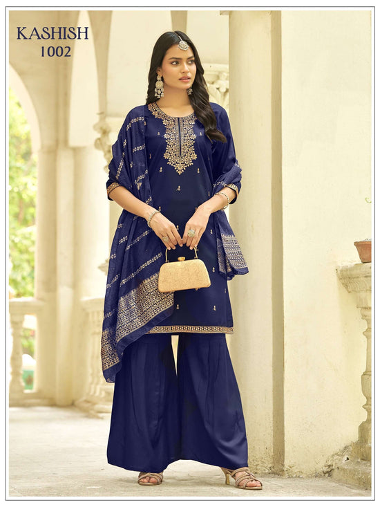 Rayon Sequins Embroidered Sharara Suit Set with Viscose Dupatta