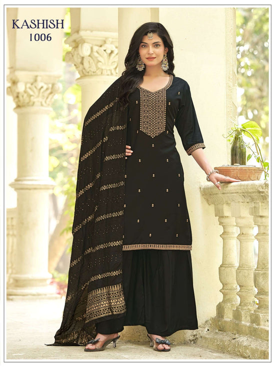 Rayon Sequins Embroidered Sharara Suit Set with Viscose Dupatta