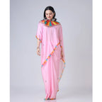 Women's Soft Crepe Silk Printed Ready To Wear Saree With Unstitched Blouse 5.5Mtr (Pink)