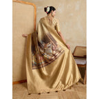 Women's Silk Printed Saree With Unstitched Blouse 5.5Mtr (Gold)