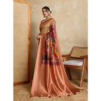 Women's Silk Printed Saree With Unstitched Blouse 5.5Mtr (Peach)