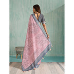 Women's Silk Blend Printed Saree With Unstitched Blouse 5.5Mtr (Pink)