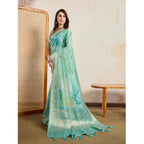 Women's Viscose Printed Saree With Unstitched Blouse 5.5Mtr (Green)