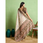 Women's Silk Blend Printed Saree With Unstitched Blouse 5.5Mtr (Cream)