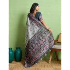 Women's Silk Blend Printed Saree With Unstitched Blouse 5.5Mtr (Grey)