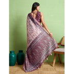 Women's Silk Blend Printed Saree With Unstitched Blouse 5.5Mtr (Grey)