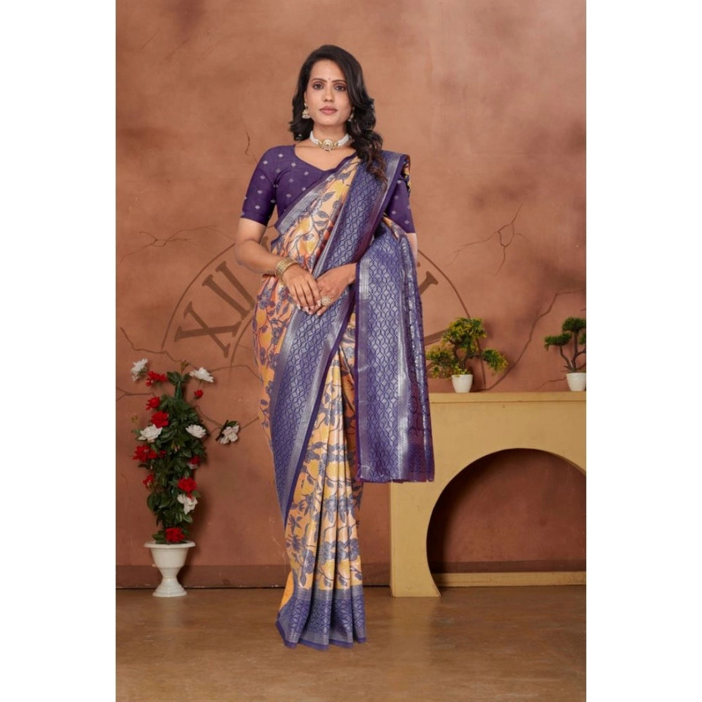 Women's Banarasi Silk Jaquard Woven Saree With Unstitched Blouse 5.5Mtr (Orange)