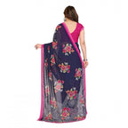 Women's Georgette Printed Saree With Unstitched Blouse 5.5Mtr (Blue)