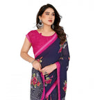Women's Georgette Printed Saree With Unstitched Blouse 5.5Mtr (Blue)