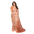 Women's Georgette Printed Saree With Unstitched Blouse 5.5Mtr (Orange)