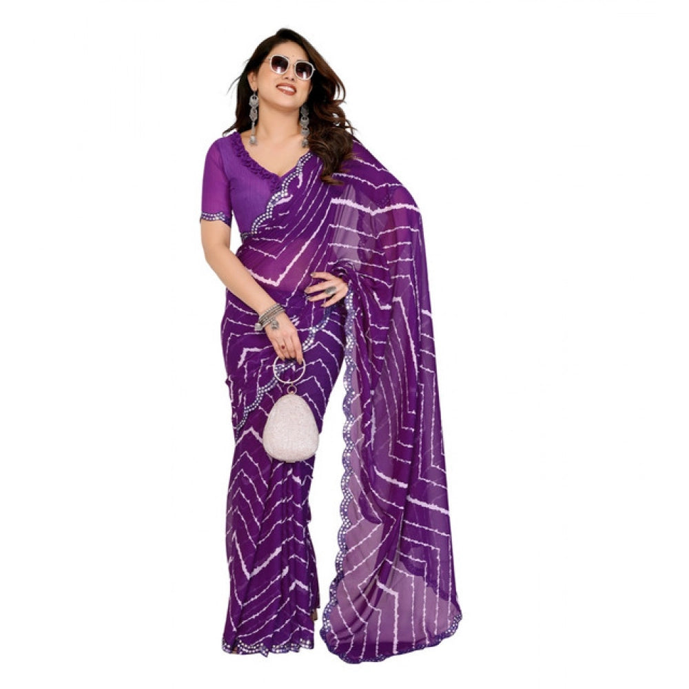Women's Georgette Printed Saree With Unstitched Blouse 5.5Mtr (Purple)