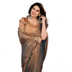 Women's Georgette Printed Saree With Unstitched Blouse 5.5Mtr (Brown)