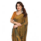 Women's Georgette Printed Saree With Unstitched Blouse 5.5Mtr (Gold)