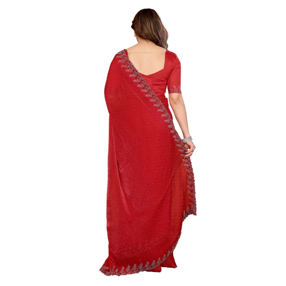 Women's Georgette Printed Saree With Unstitched Blouse 5.5Mtr (Red)