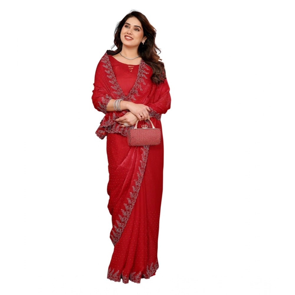 Women's Georgette Printed Saree With Unstitched Blouse 5.5Mtr (Red)