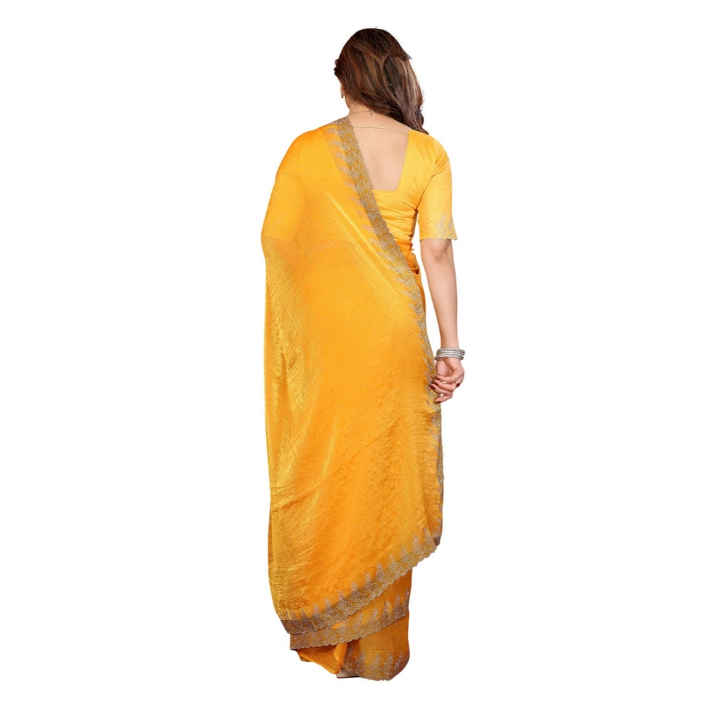 Women's Georgette Printed Saree With Unstitched Blouse 5.5Mtr (Yellow)
