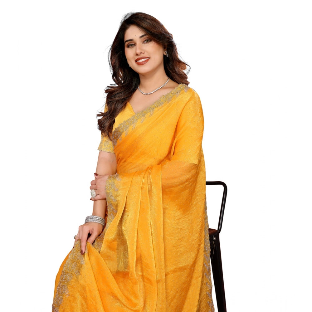 Women's Georgette Printed Saree With Unstitched Blouse 5.5Mtr (Yellow)