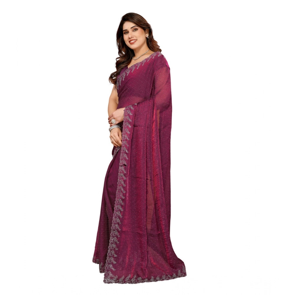 Women's Georgette Printed Saree With Unstitched Blouse 5.5Mtr (Purple)