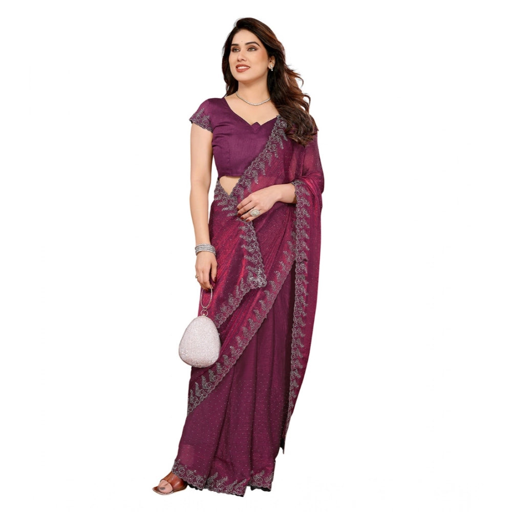 Women's Georgette Printed Saree With Unstitched Blouse 5.5Mtr (Purple)