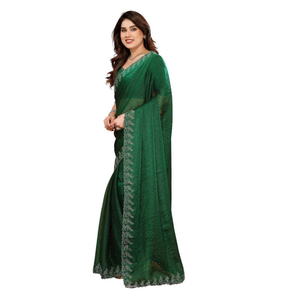Women's Georgette Printed Saree With Unstitched Blouse 5.5Mtr (Green)