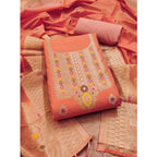 Women's Banarasi Silk Printed Unstitched Salwar Suit Material With Dupatta (Peach, 3Mtrs)