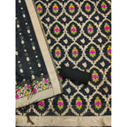 Women's Banarasi Silk Printed Unstitched Salwar Suit Material With Dupatta (Black, 3Mtrs)