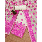 Women's Banarasi Silk Printed Unstitched Salwar Suit Material With Dupatta (Pink, 3Mtrs)