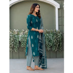 Women's Cotton Blend Printed Kurti With Pant Dupatta Set (Morpichh)