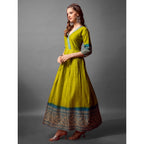 Women's Cotton Blend Printed Anarkali Gown (Green)
