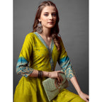 Women's Cotton Blend Printed Anarkali Gown (Green)