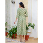 Women's Rayon  Print With Embroidery Work A-Line Kurti (Green)