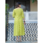 Women's Rayon Print With Embroidery Work A-Line Kurti (Parrot)