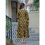 Women's Rayon Print With Embroidery Work A-Line Kurti (Dark Green)
