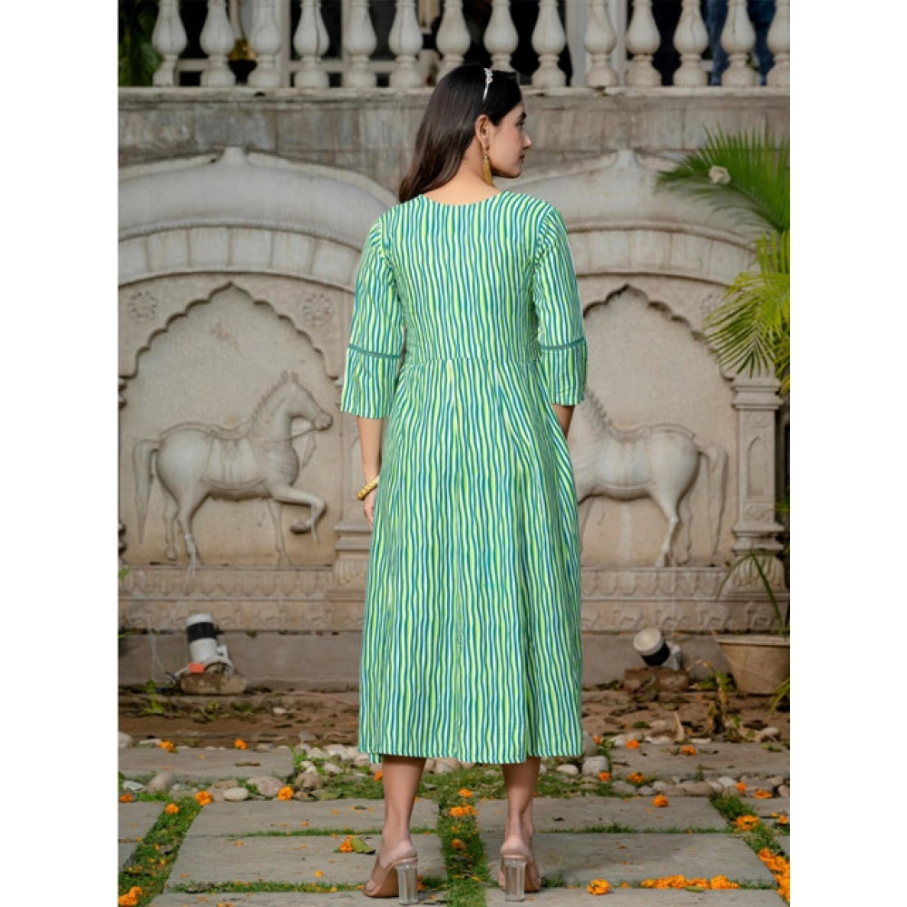 Women's Rayon Print With Embroidery Work A-Line Kurti (Rama)