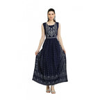 Women's Casual Rayon Sleeveless Kurti (Blue)