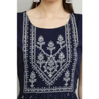 Women's Casual Rayon Sleeveless Kurti (Blue)