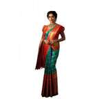 Women's Soft Lichi Silk Printed Saree With Unstitched Blouse 5.5Mtr (Green)