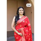 Women's Soft Lichi Silk Printed Saree With Unstitched Blouse 5.5Mtr (Red)
