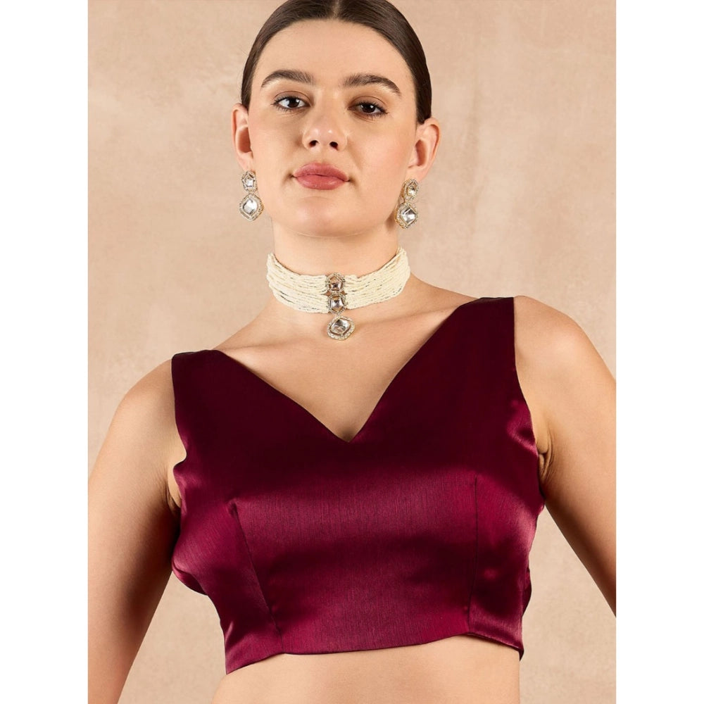 Women's Jimmy Choo solid Saree With Unstitched Blouse 5.5Mtr (Wine )