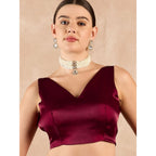 Women's Jimmy Choo solid Saree With Unstitched Blouse 5.5Mtr (Wine )