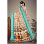 Women's Cotton Silk  Printed Saree With Unstitched Blouse 5.5Mtr (Sky Blue)